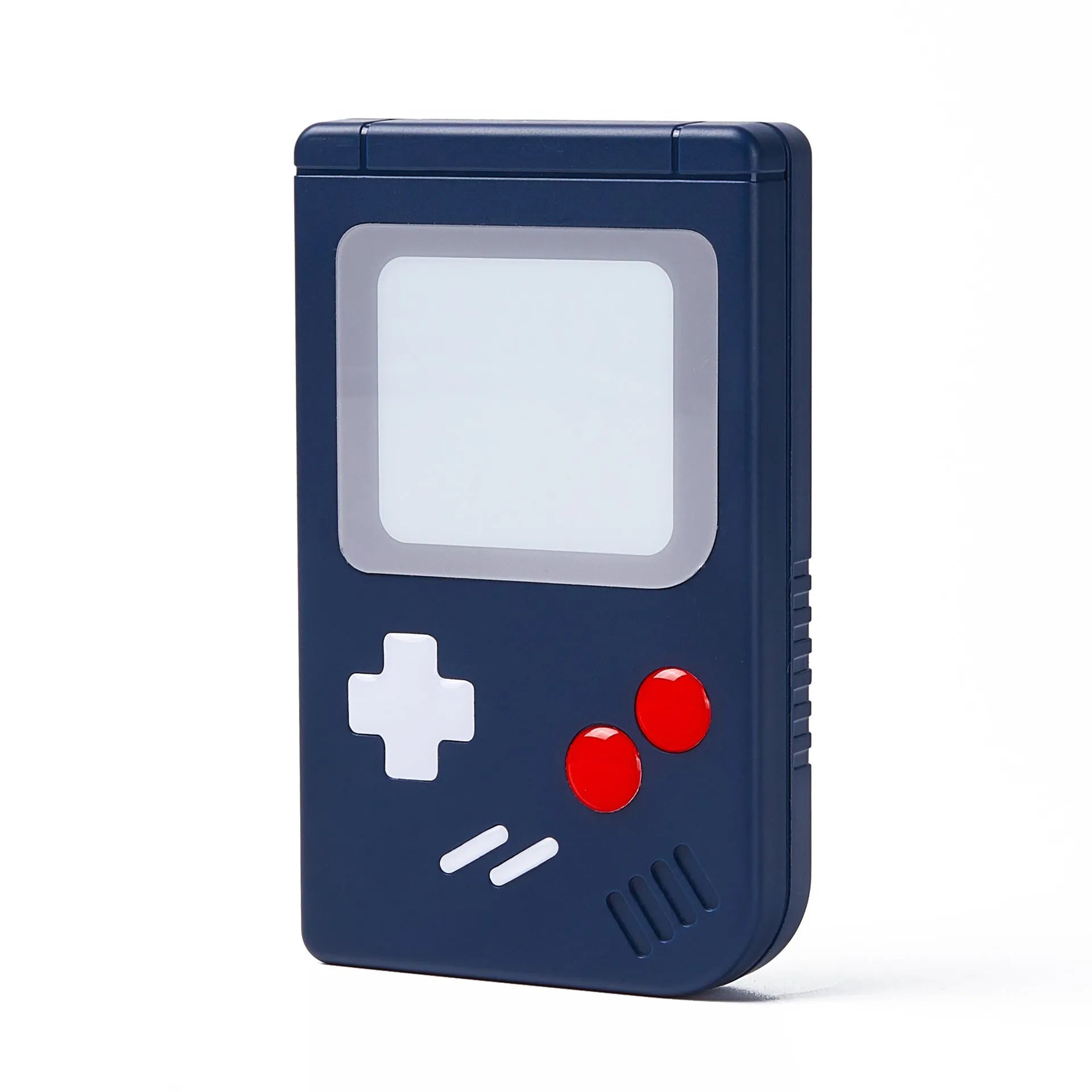 Hard plastic Nintendo Switch game card storage box in blue colour, shown next to game cartridges.