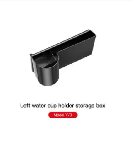 Plastic dashboard cup holder for left-hand drive Tesla Model 3 and Model Y vehicles.