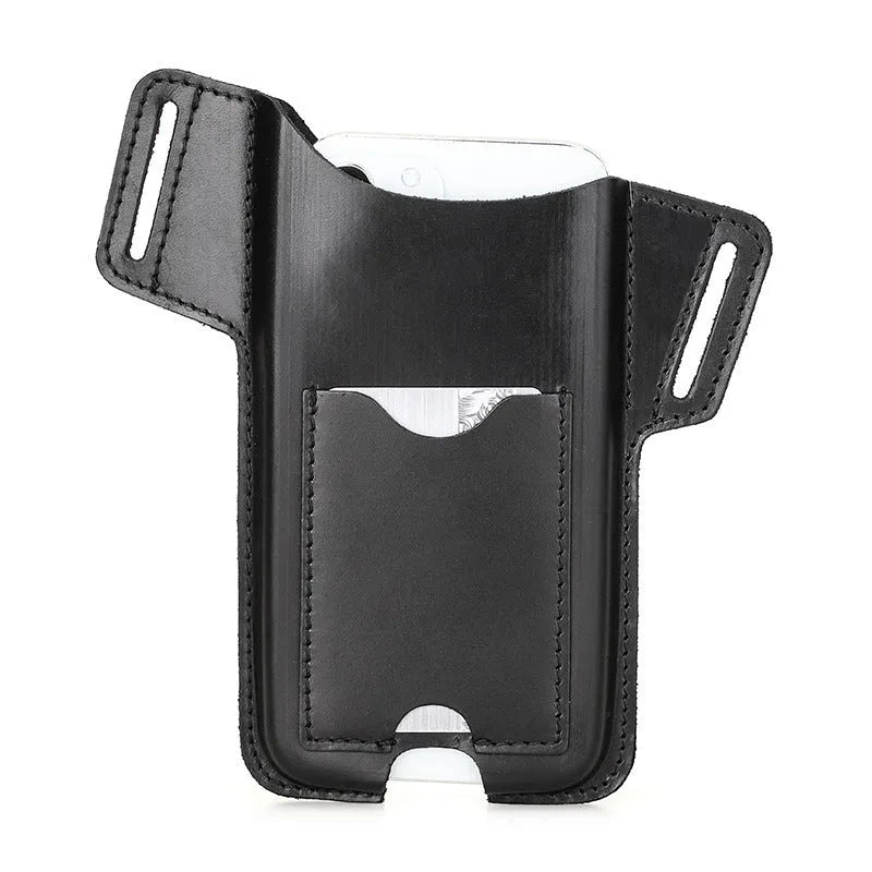 Crazy Horse genuine leather belt phone case in brown, belt-fitting iPhone holster with patterned leather finish