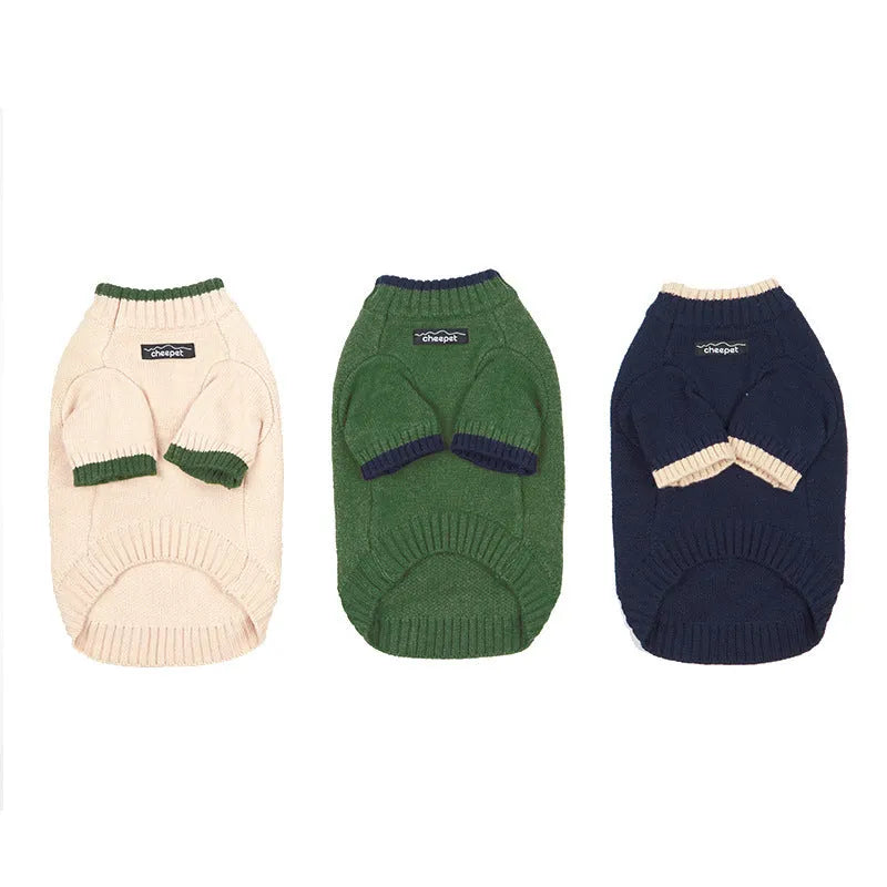 British style wool pet sweater with contrast colour legs in Crown Blue