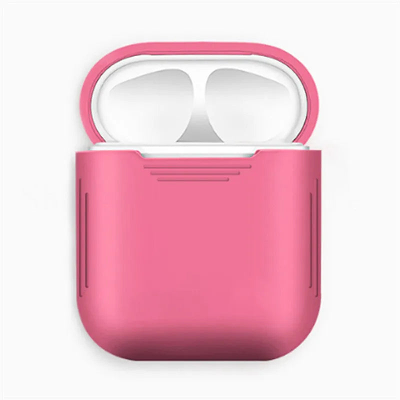 Colour options for a silicone shockproof AirPods case with an antiloss rope attached.