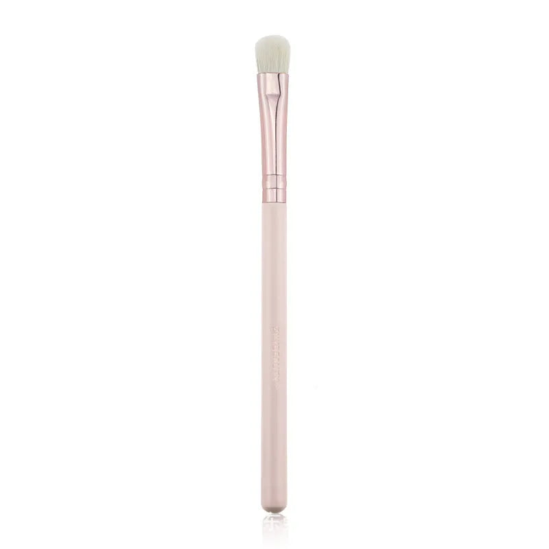26 pink makeup brushes with wool bristles and wooden handles in storage bag