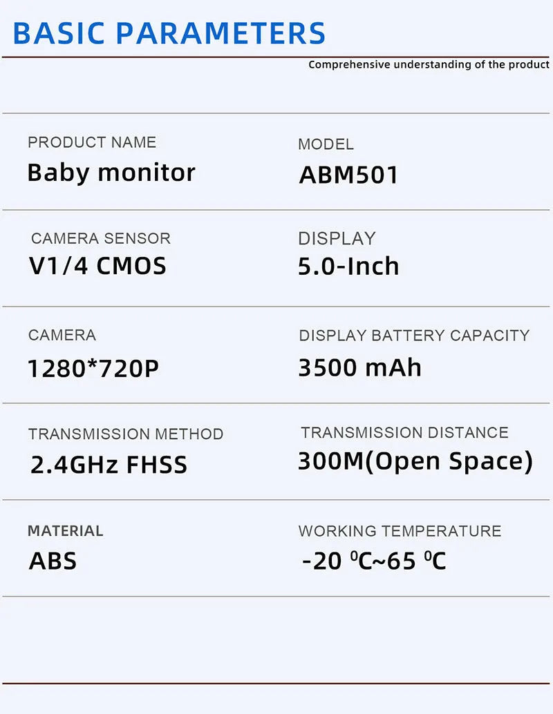 White HD wireless baby monitor with 5-inch screen showing room temperature display