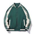 Men's striped baseball collar jacket in black, green or blue, sizes M to 5XL, polyester casual autumn winter outerwear
