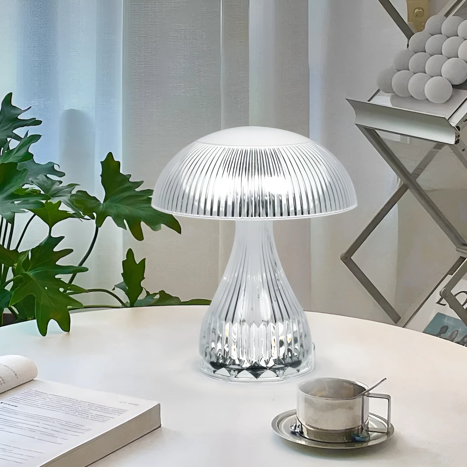 White acrylic USB rechargeable touch night lamp with three-colour changing LED lighting