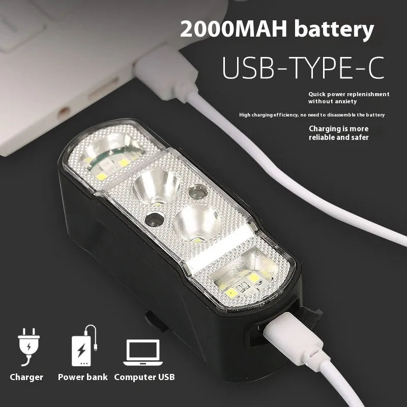 Black bicycle headlight with XPG-LED lamp beads, rechargeable battery, and wave induction functionality