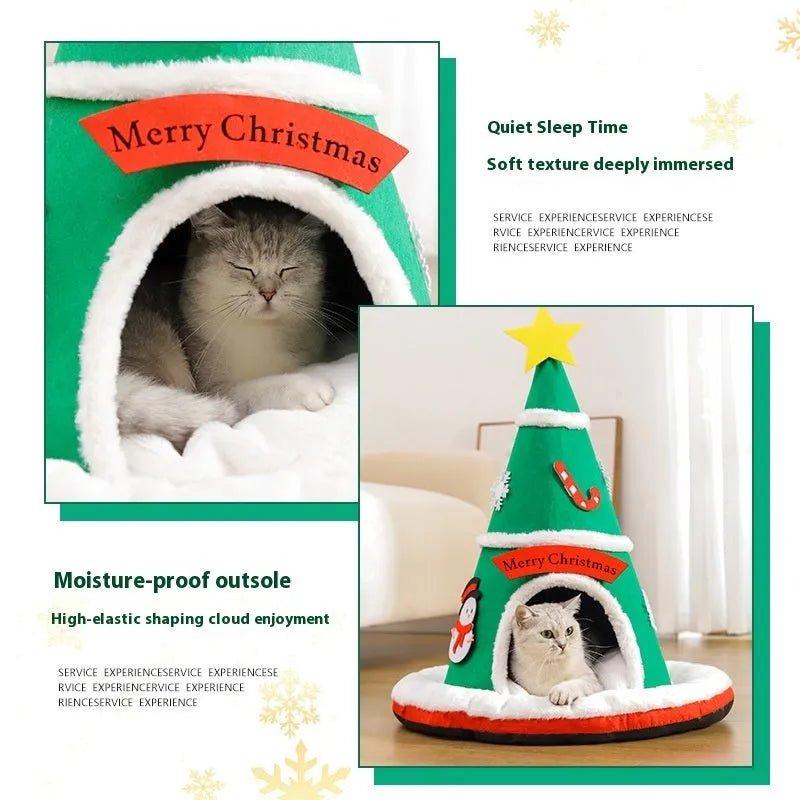 Christmas felt cat nest in cloth, removable pet bed for cats and small dogs, usable in a cage