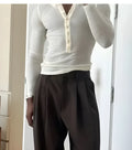 Men's cream ribbed long-sleeve henley top in apricot color displayed in sizes S to 3XL