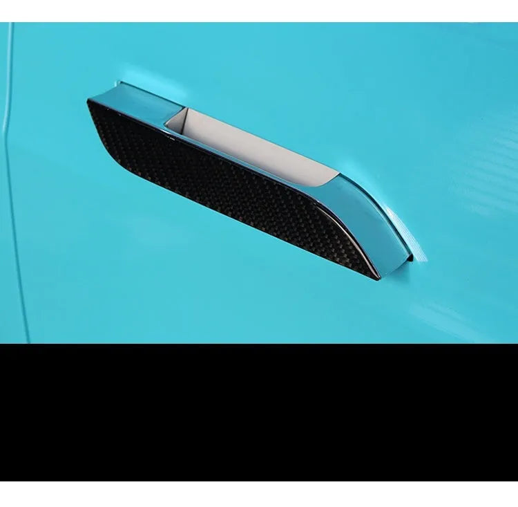Tesla Model S carbon fibre door handle protection patches with textured drip pattern design