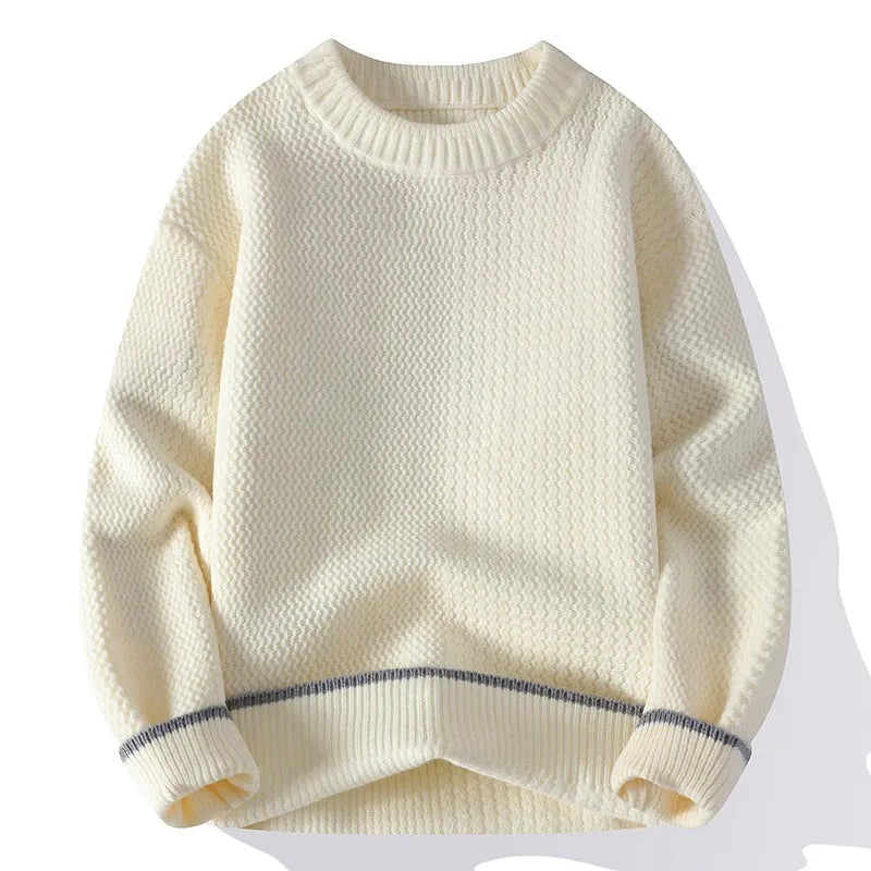 Men's loose fit round neck pullover sweater in polyester blend fabric for autumn casual wear