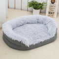 Grey long wool oval open nest dog kennel, cloth plush pet bed in Medium or Large size