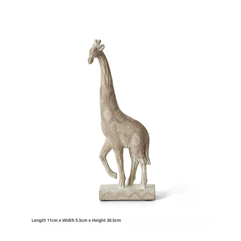 Wood colour European style synthetic resin giraffe decorative ornament on a white background.