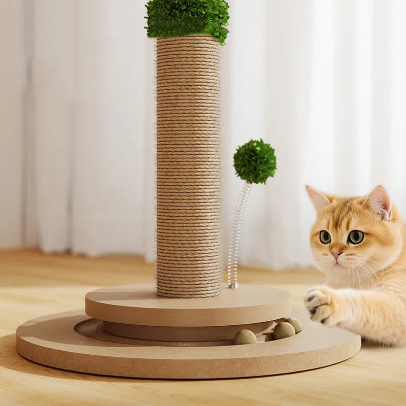 Vertical cat climbing frame with hemp rope wrapped columns and density board panels in canna colour