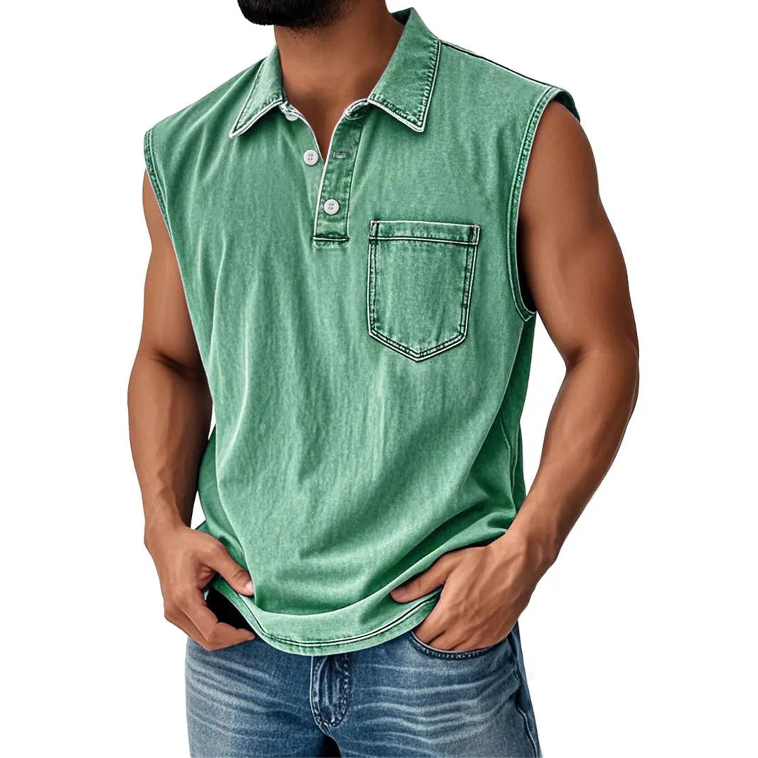 Men's 3D digitally printed polo shirt in loose fit with button front and short sleeves