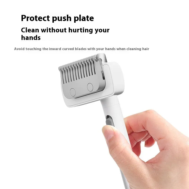 White and grey pet hair unknotting comb for dogs and cats, ABS and stainless steel, 3.3cm x 6.6cm x 18.7cm