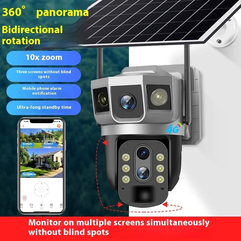V380 outdoor smart security camera with solar panel and 10x zoom capability