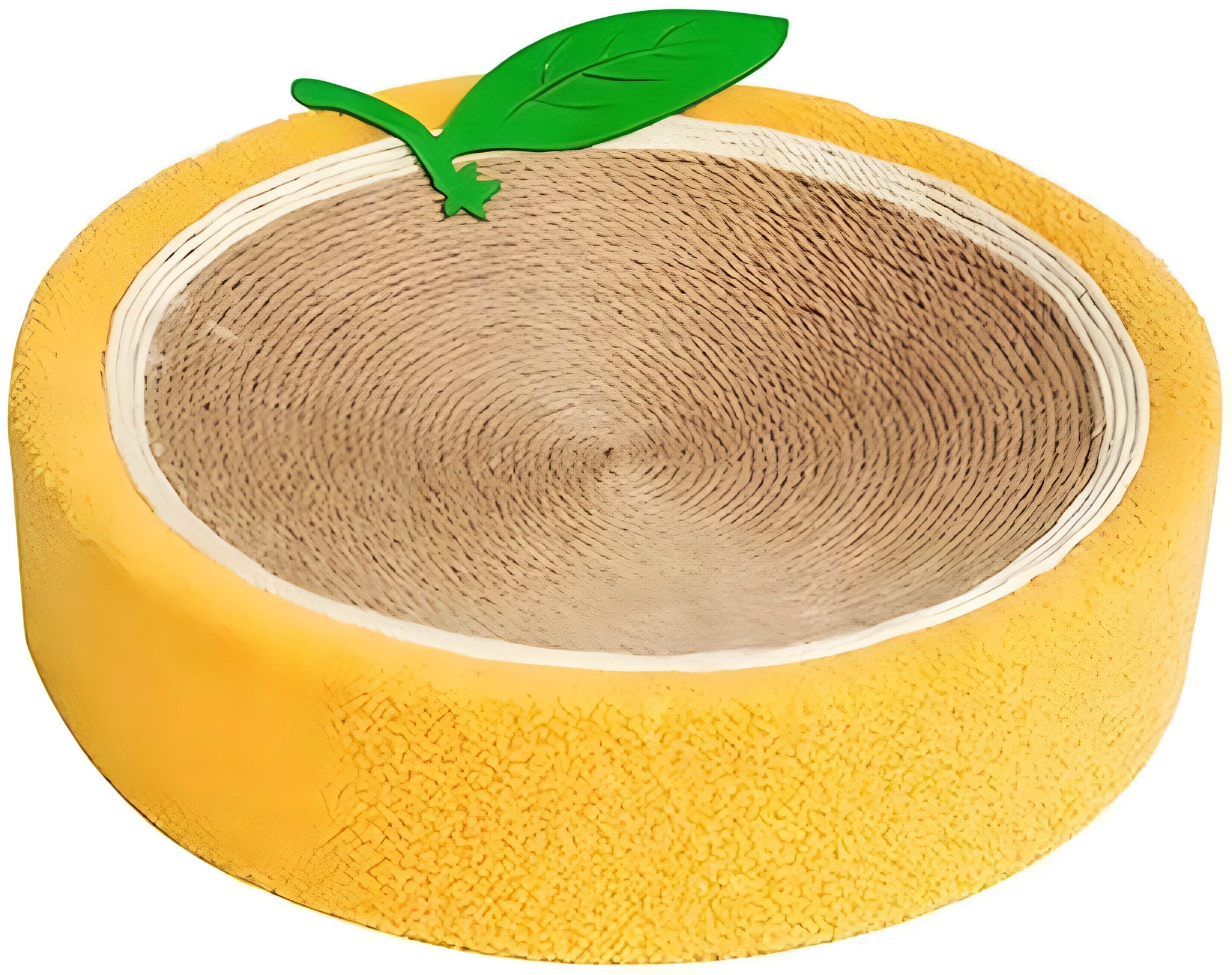 Round yellow sisal cat scratching board with concave centre bed for small breeds