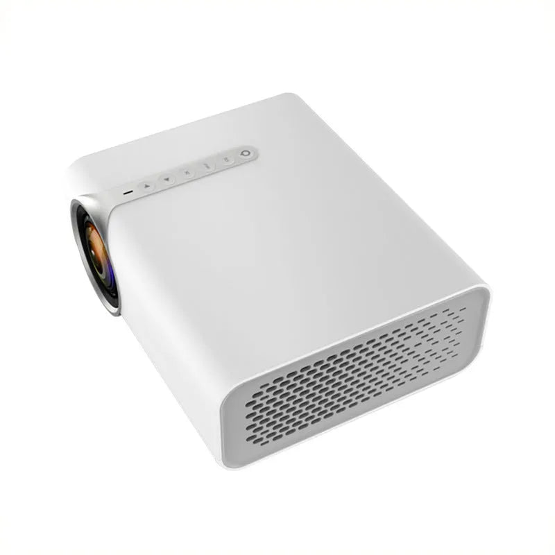 Black YG530 mini wireless mobile phone LED projector on a table, showing a large projected image.