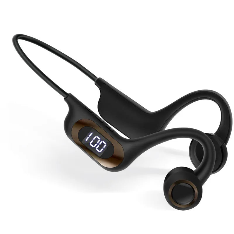 Graffiti bone conduction wireless Bluetooth headset in black with hanging ear design
