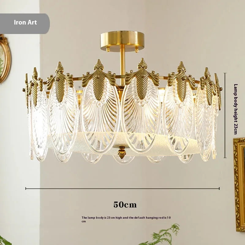 Peacock glass ceiling lamp with iron frame, 40/50/60cm diameter, LED three-colour light, 220V, modern simplicity style