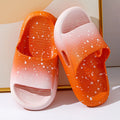 Gradient blue PVC children's slipper sandals on a white background, showing non-slip sole.