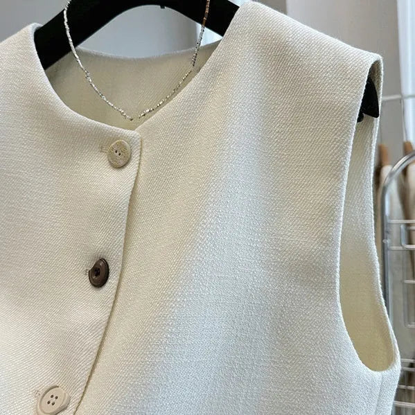 Women's round neck bandage vest dress in polyester fabric, milky white colour option