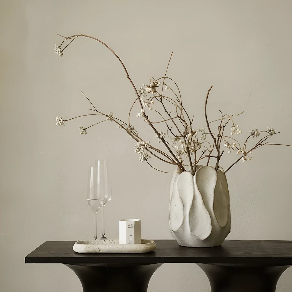 Irregular handmade ceramic vase with natural magnesium clay texture for flower arrangements