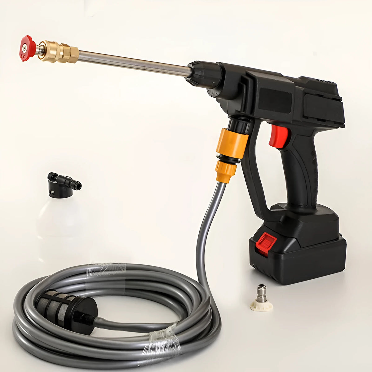 21V cordless car washing machine with battery, charger, and wireless water gun in ABS body, 48 x 30 x 25 cm