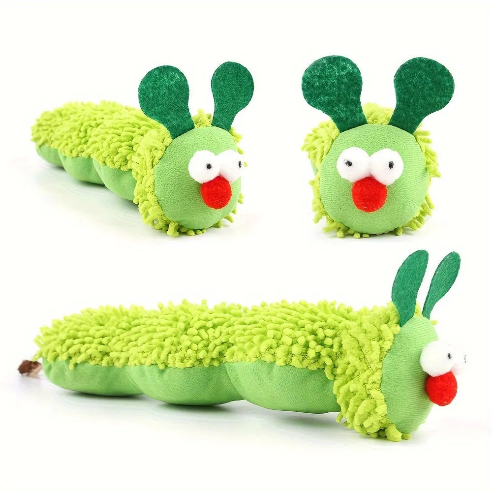Green interactive plush cat toy pillow with rechargeable electronics.