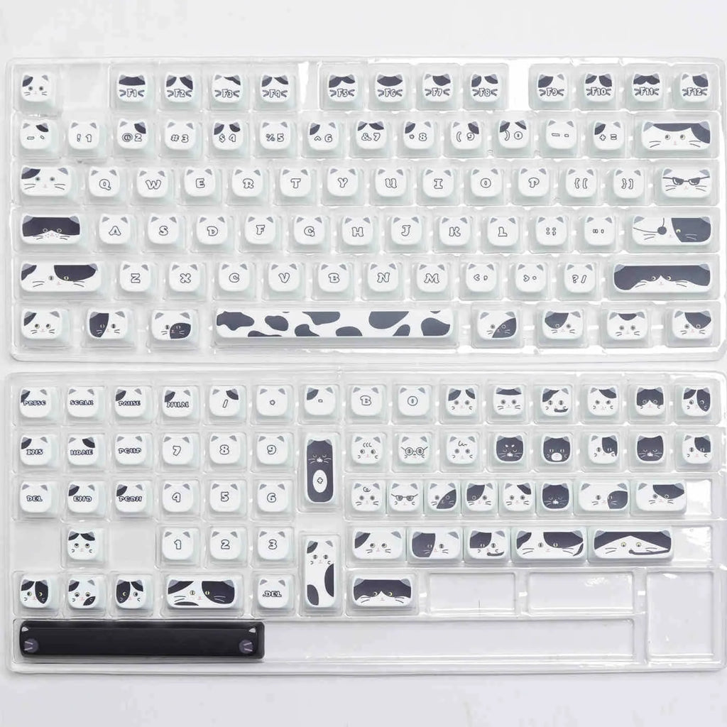 Black and white kitten full set sublimation PBT key caps with MAO height and 1.5mm line length
