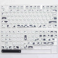 Black and white kitten full set sublimation PBT key caps with MAO height and 1.5mm line length