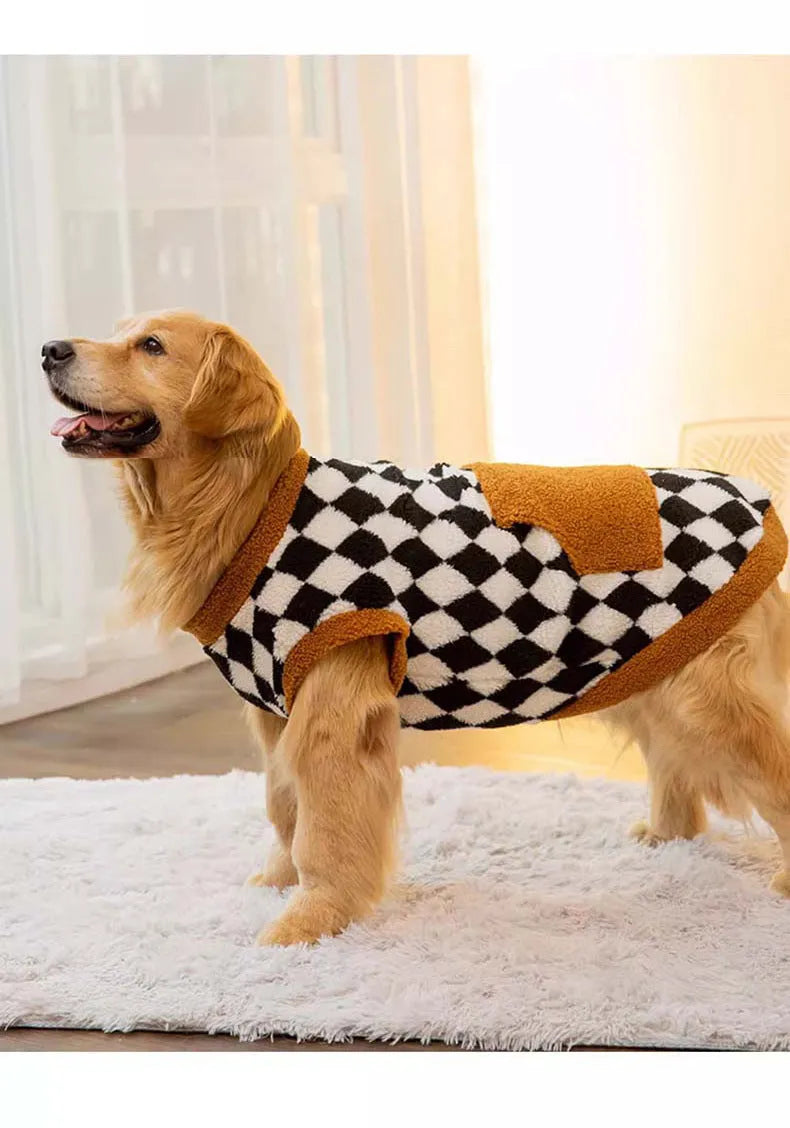 Black dog fluffy jacket vest with lambswool and cotton padding, available in sizes 3XL to 8XL.