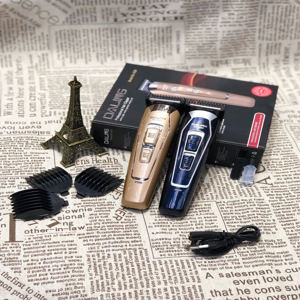 Dark blue rechargeable cordless hair clipper with stainless steel blades for home grooming