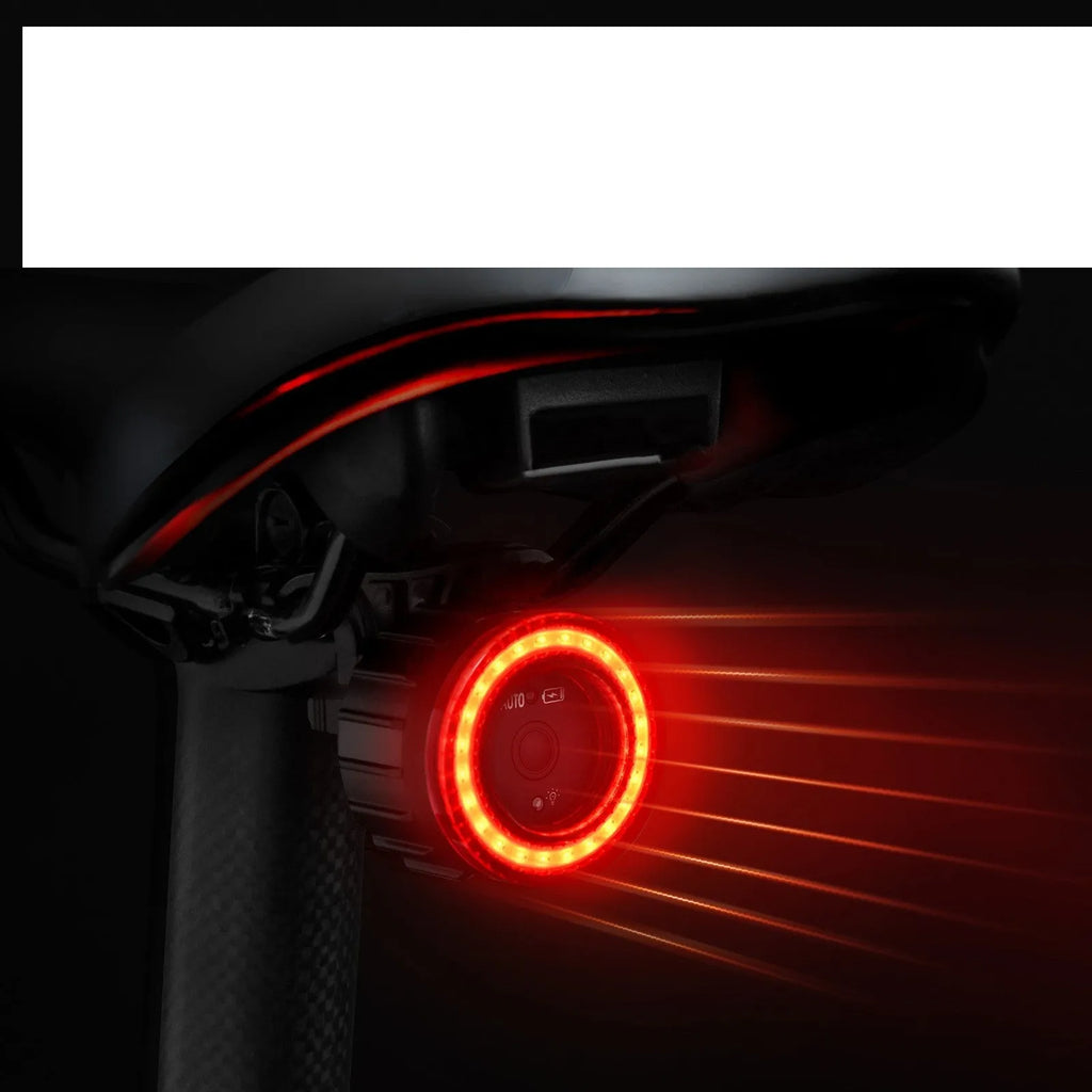 Black intelligent induction brake taillight for bicycles with seatpost mount.