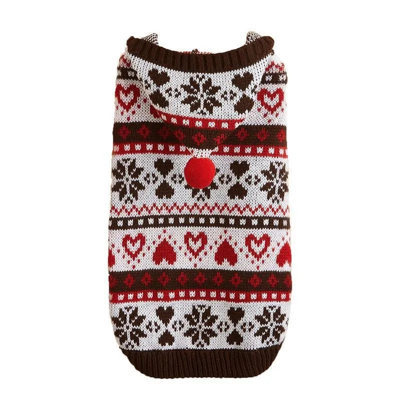 Small dog wearing snowflake love striped camouflage pattern acrylic knitted sweater