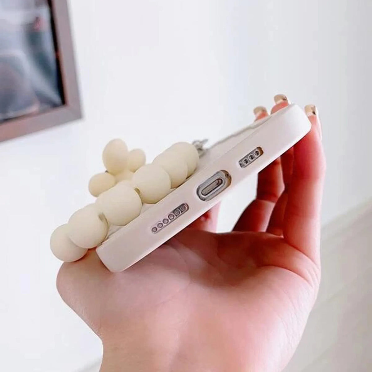 White Little Flower Lanyard phone case for iPhone, TPU matte frosted cover with lanyard and flower charm