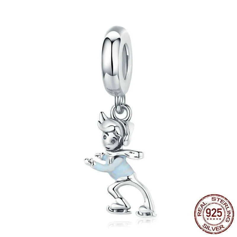 925 sterling silver pendant bead in Ski Boy electroplated colour design