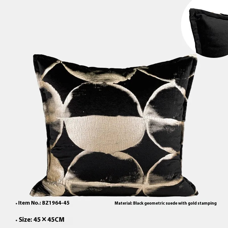 Black gold abstract pattern cushion with flannel bronzing on removable washable cover