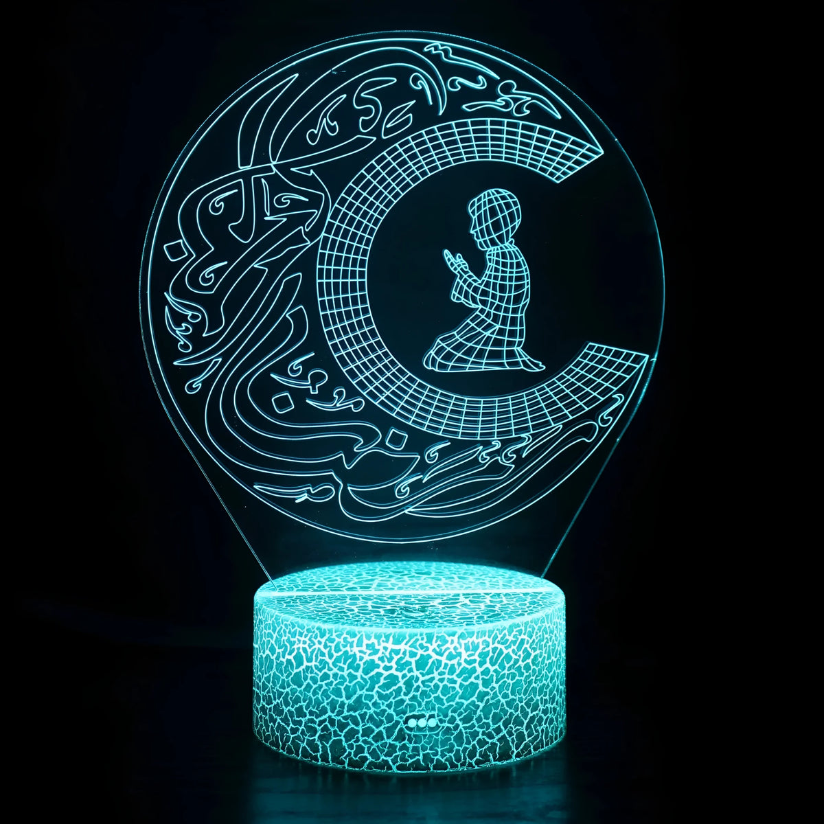 3D cartoon-style LED night lamp with touch control on a black base, showing multicolour light.