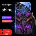 Apple iPhone phone case with light-emitting mech design, anti-fingerprint glass, and cartoon mech style.
