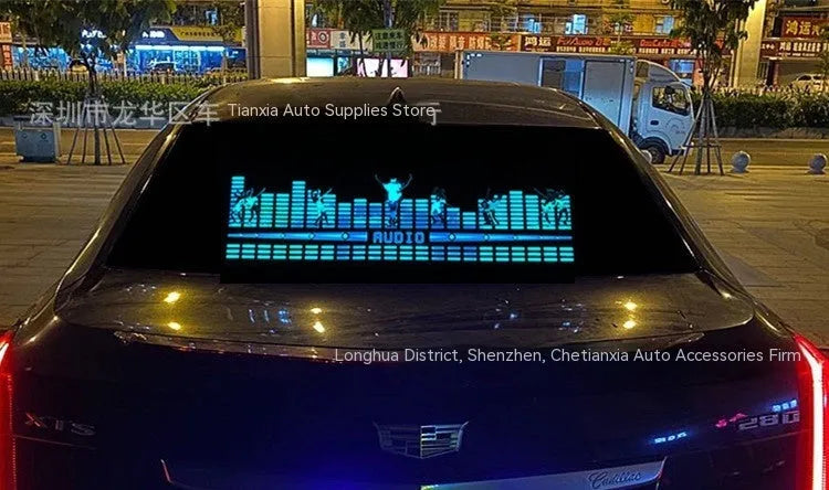 Car interior voice control rhythm lamp with long electroluminescent panel displaying a themed light pattern.