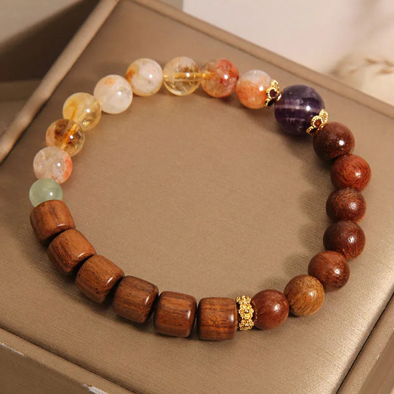 Women's yellow tower crystal and ebony amethyst bracelet with pearl rhinestone pastoral design