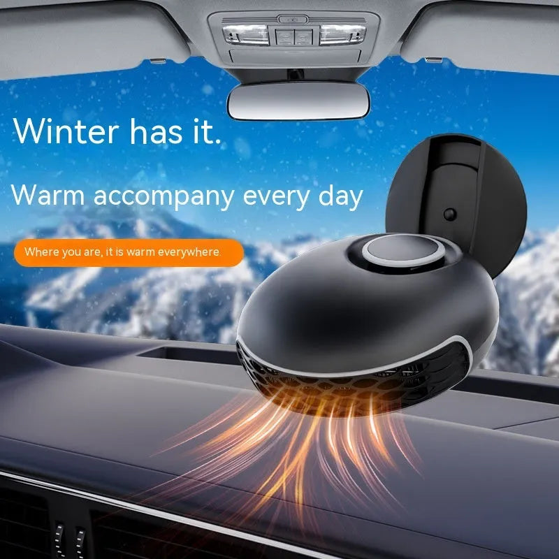 Car warm air blower heater in black ABS plastic housing with 130cm power cable