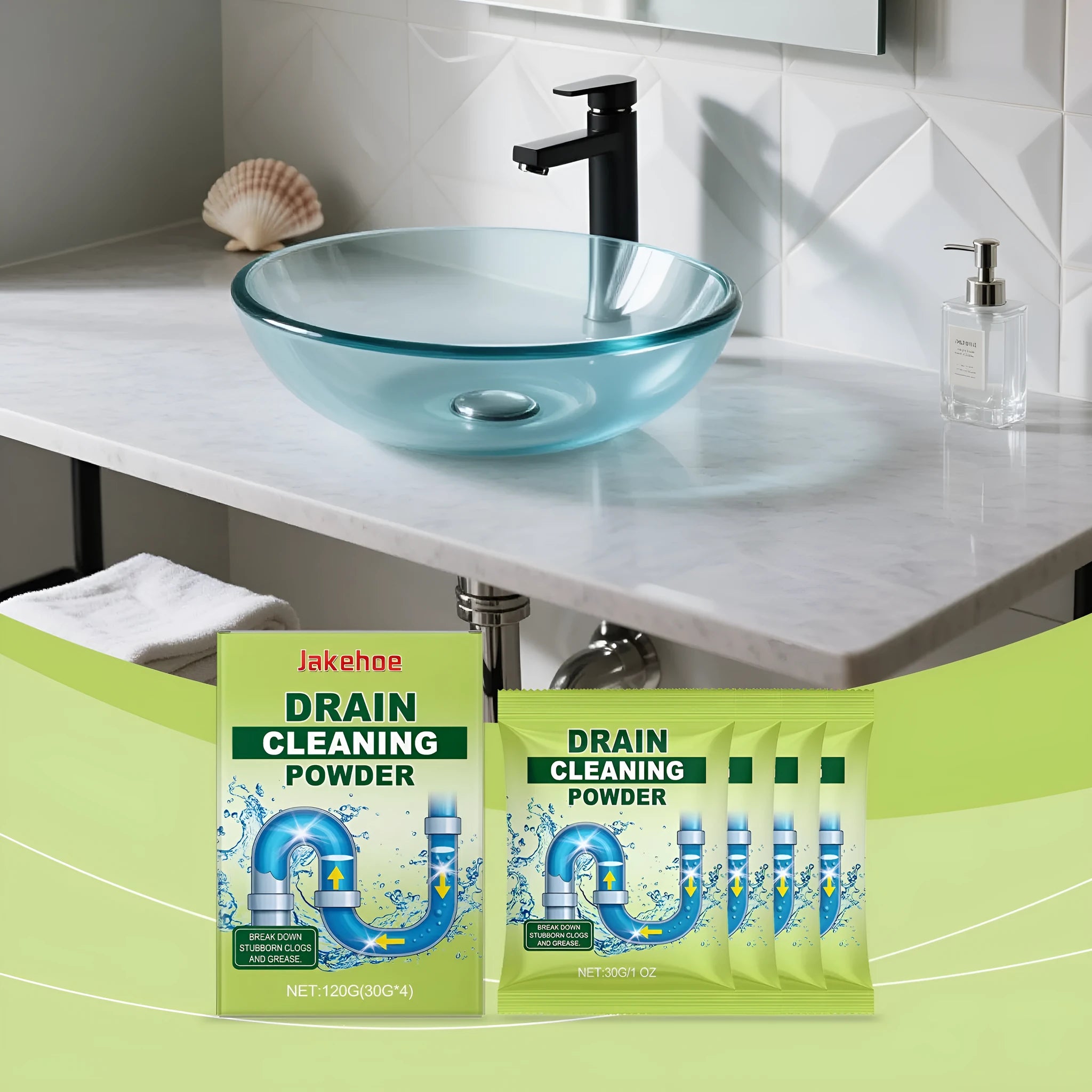 120g container of drain cleaning powder for unblocking sinks