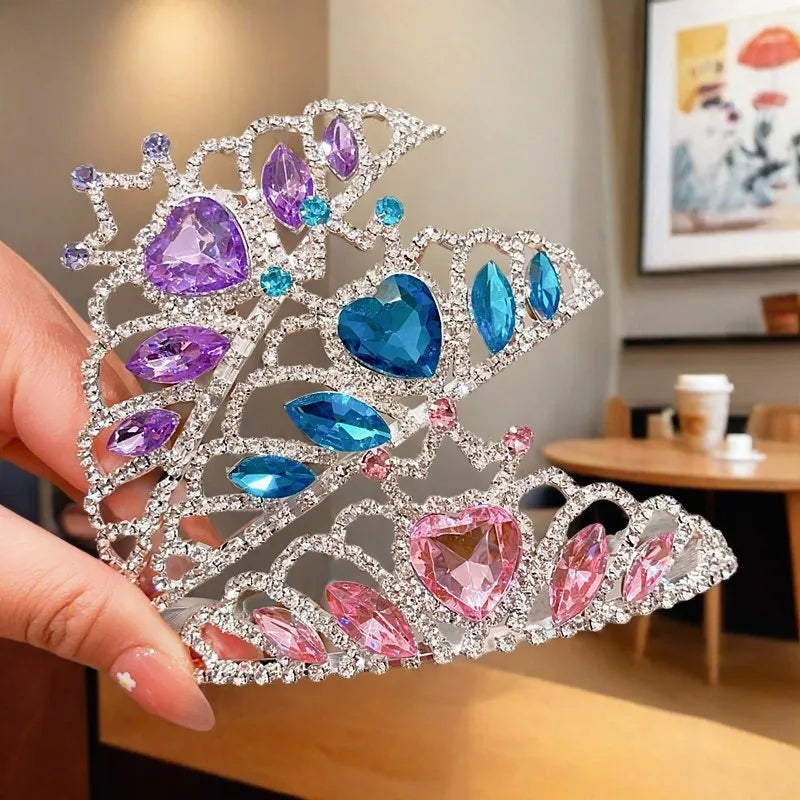 Children's pink crystal crown alloy headband hair accessory for dress-up.
