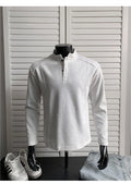 Men's long sleeve patchwork sweater with stand-up collar in heather gray Chinese cotton fabric