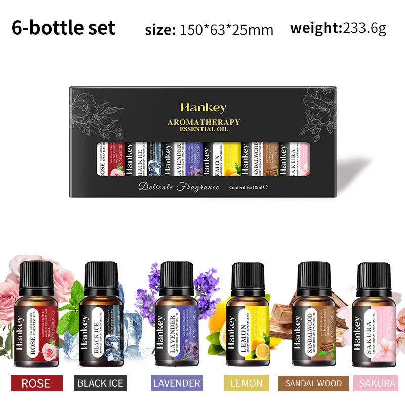 Boxed water-soluble aromatherapy essential oil sets in multiple sizes for diffuser use