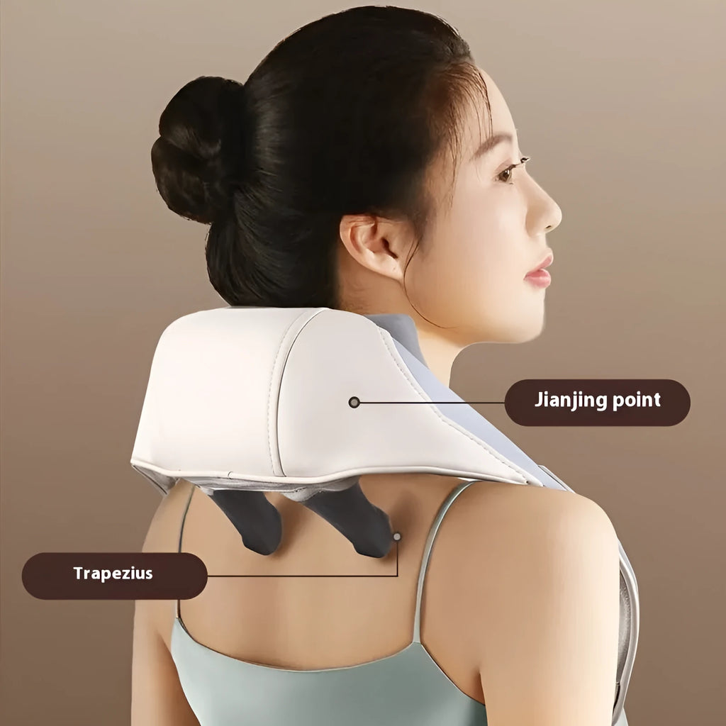 Blue rechargeable foldable electric neck and back massager showing compact dimensions