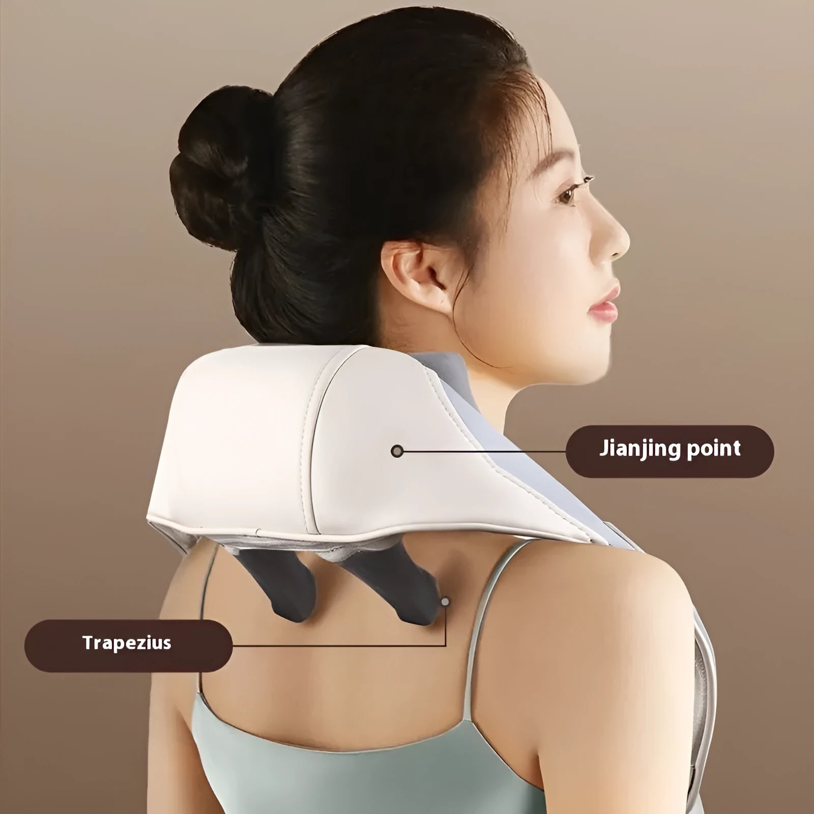 Blue rechargeable foldable electric neck and back massager showing compact dimensions