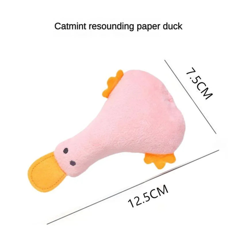 Blue plush duck pet toy with squeak sound and catnip filling for cats and dogs